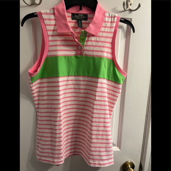 Ralph Lauren Tops - Ralph Lauren Pink Striped Sleeveless Polo